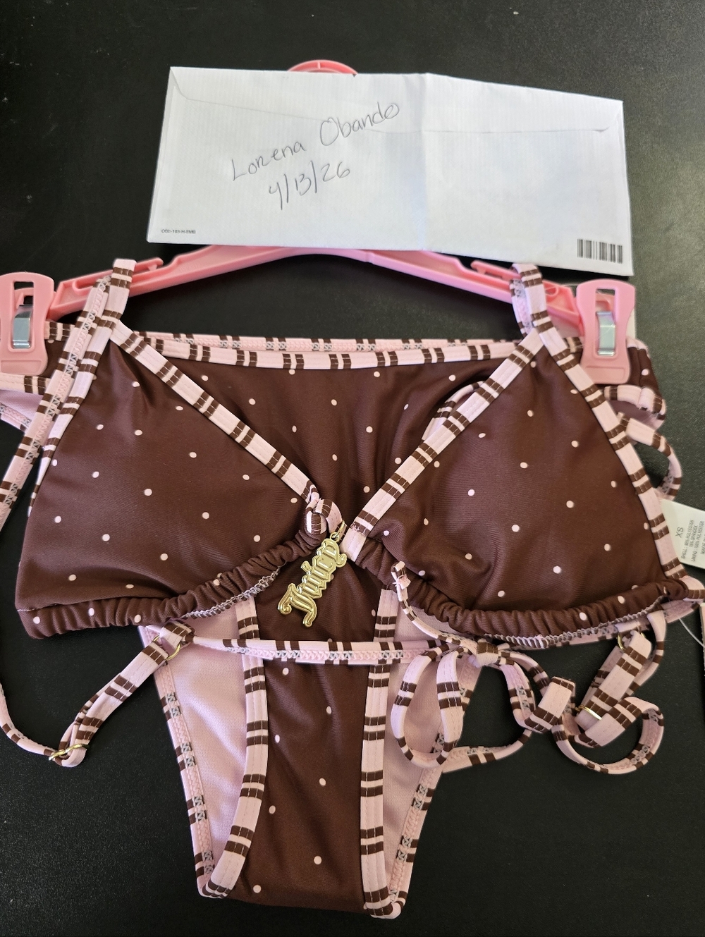 Juicy Couture Brown & Pink Polka Dot Bikini Bottom